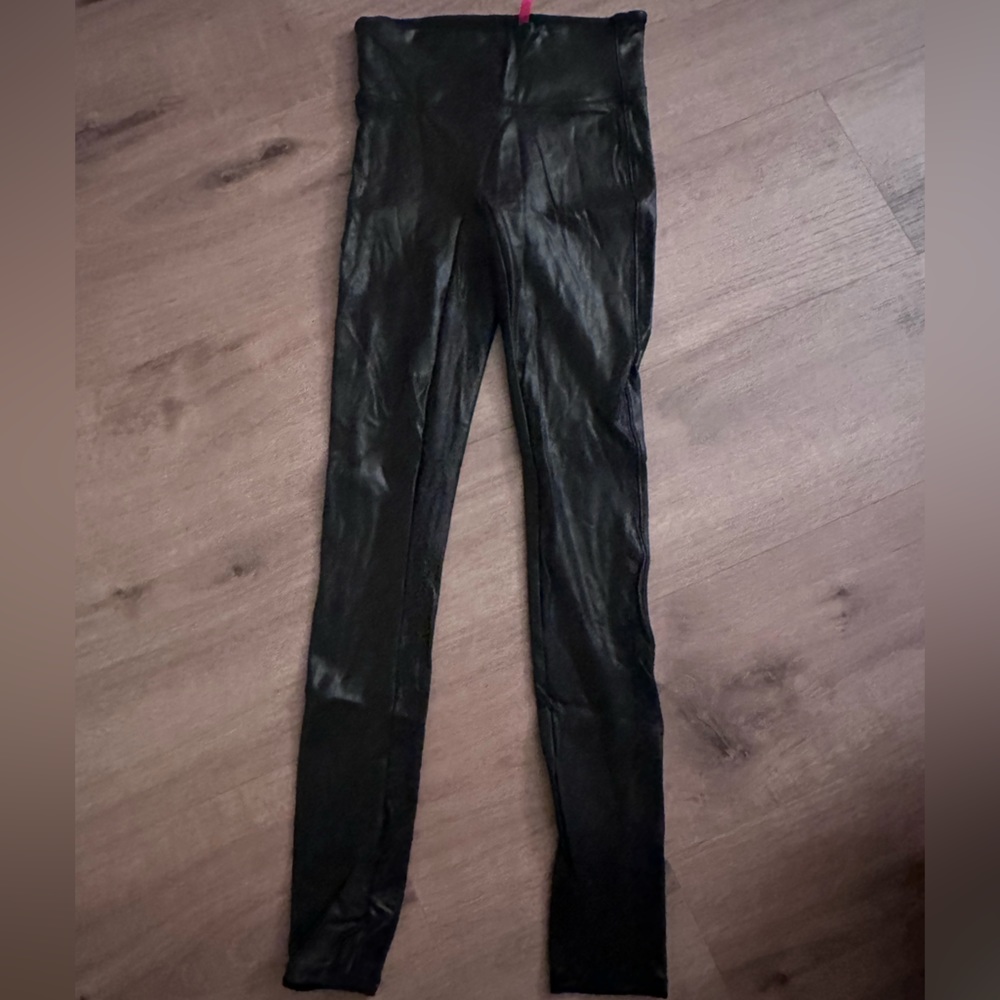 Spanx XS black shiny leather leggings worn once
